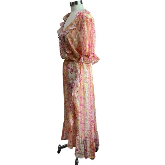Lauren Conrad Pink & Yellow Floral Ruffled Wrap Maxi Dress XL - Picture 3 of 8